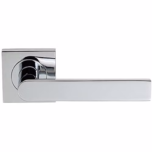 Loops Pair of Flat Rectangular Bar Lever on Square Rose Door Handles with Concealed Fix, Polished Chrome