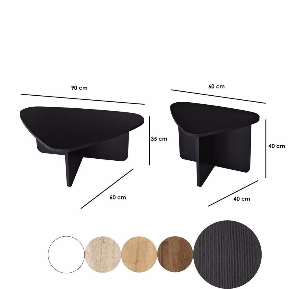 CALICOSY Set of 2 Black Triangular Coffee Tables with Rounded Edges, W: 90 cm, D: 60 cm, H: 35 cm – 4