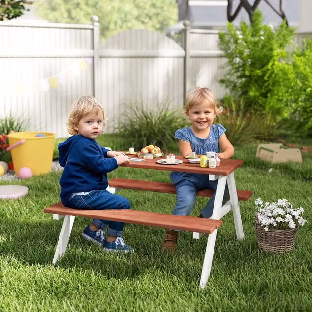 Outsunny Kids Wooden Picnic Table and Bench Set, Brown