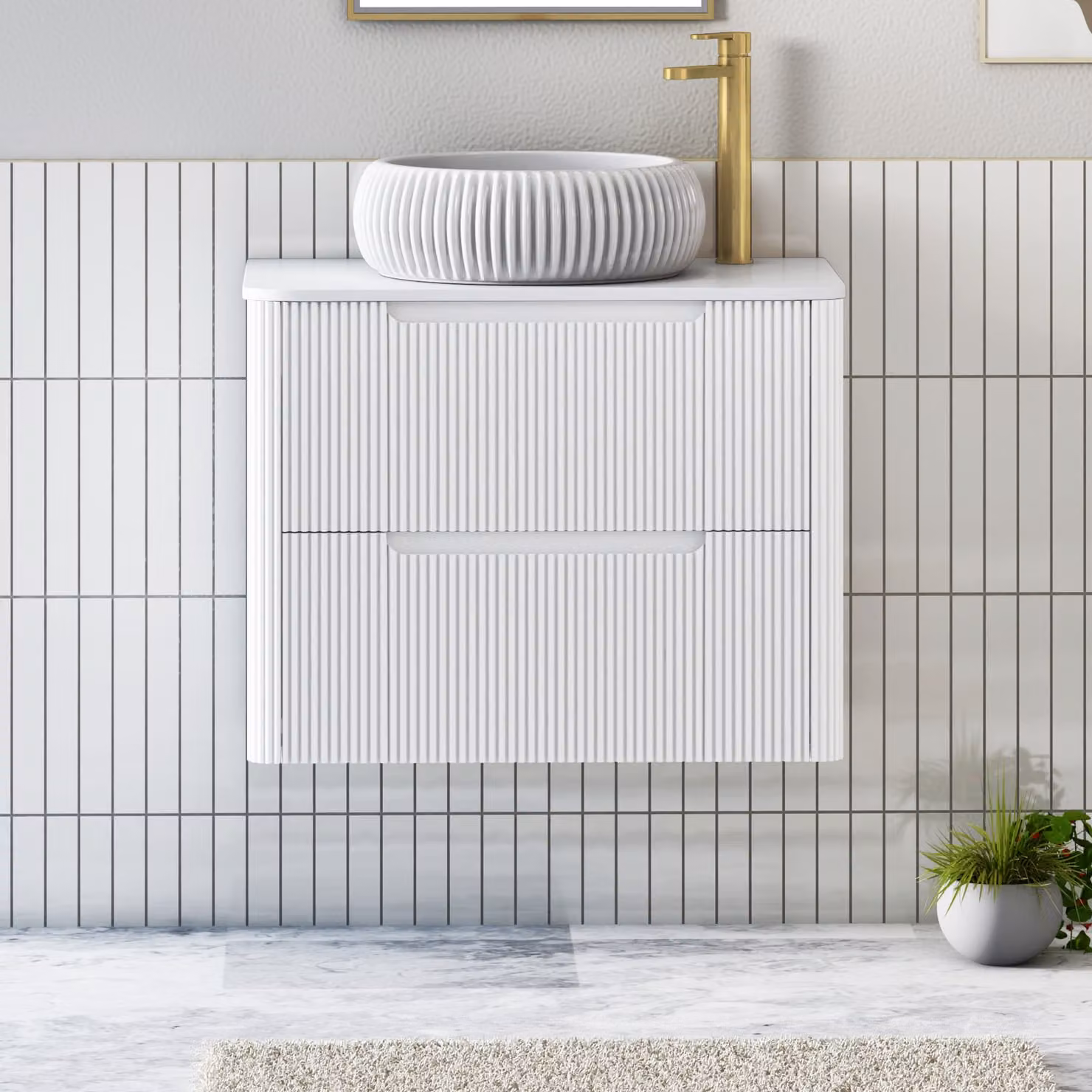 Royal Bathrooms Avenza Matt White Wall Hung Vanity Unit with 2 Drawers and Milan Basin, Width: 80 cm