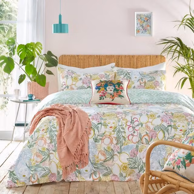 Make it a Home Taormina Floral Reversible Duvet Cover Set, Multicolour and Silver, 180 x 200 cm