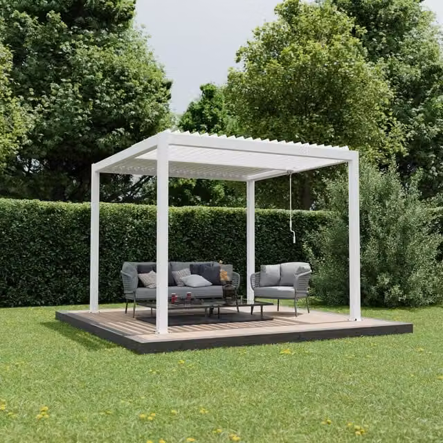 Agadon Aluminium Pergola Shading System in White with Rain Gutter