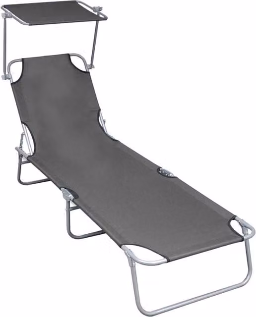 Berkfield Home Folding Sun Lounger with Canopy in Grey Powder Coated Aluminium and Textilene Fabric – 1