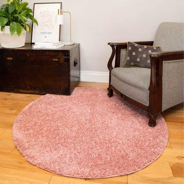 The Rug House Soft Value Shaggy Square Area Rug in Pink, W/D: 135 x 135 cm