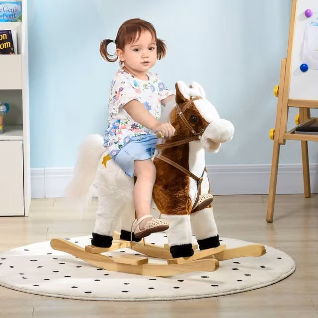 HOMCOM Brown Musical Rocking Horse for Children
