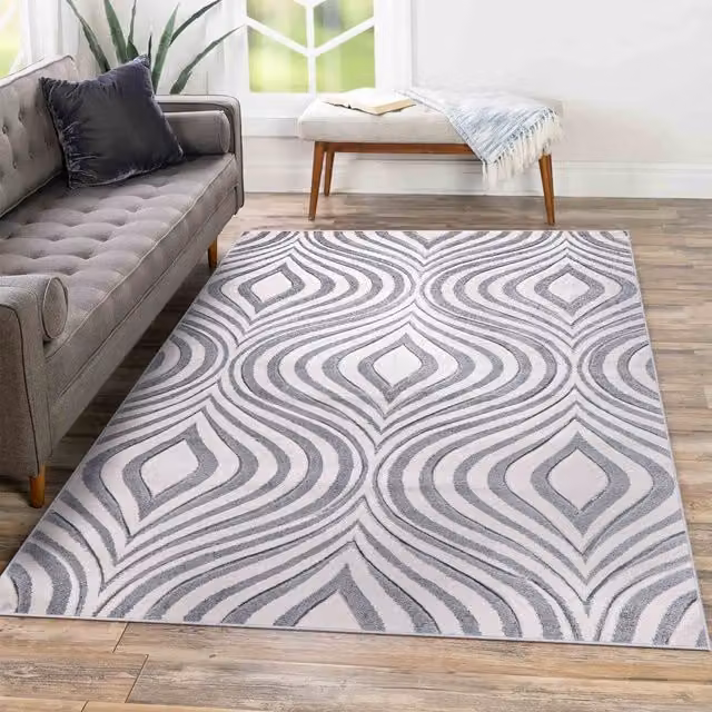 Desire Rugs Valencia Modern Ogee Design Carved Runner, Silver/Grey, W: 60 cm, L: 220 cm