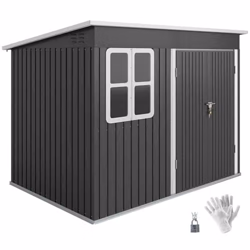 Outsunny Metal Garden Storage Shed with Window and Foundation Kit, Dark Grey – 1
