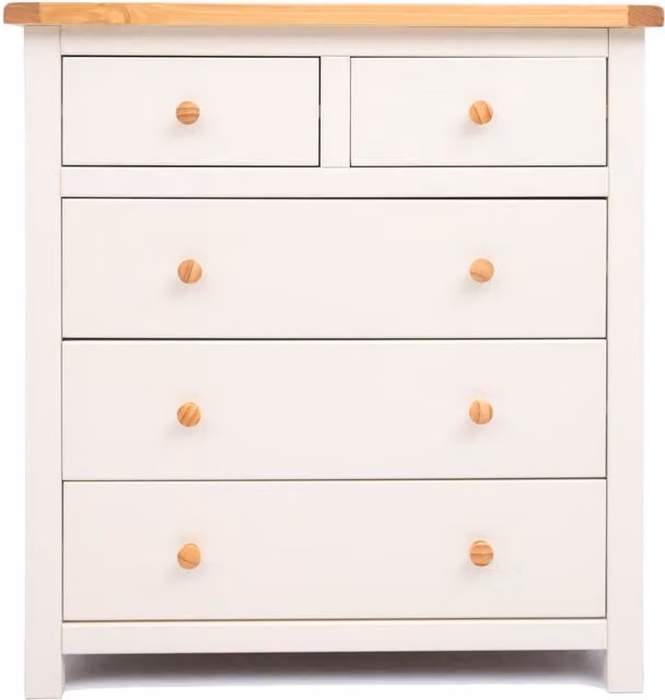 Cabinet Bits Maggiori 5 Drawer Chest of Drawers in White Pine with Wood Knobs