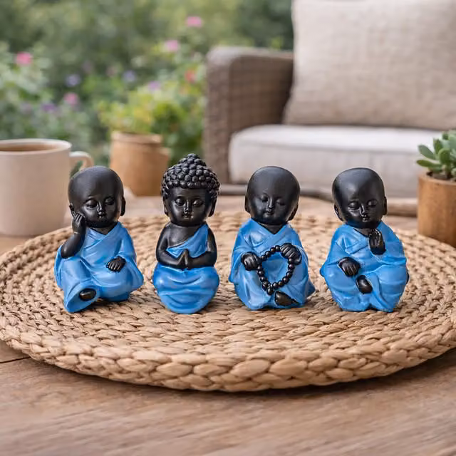 Marco Paul Set of 4 Blue Sitting Buddha Tabletop Ornaments
