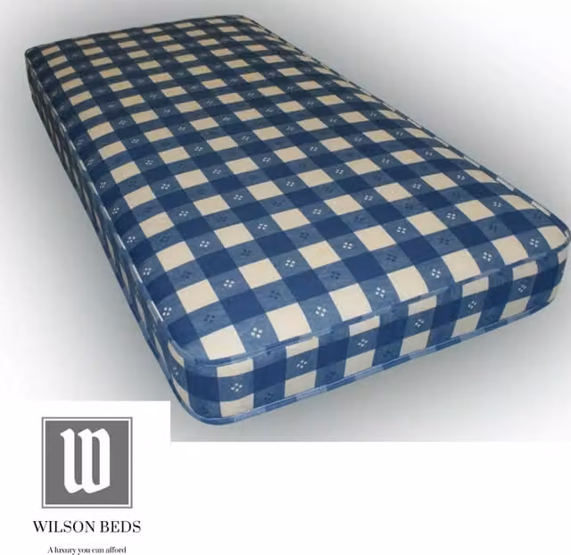 Wilson Beds Single Extra Long Kids Reflex Foam Mattress in Blue Check, W/D/H: 90 x 200 x 10 cm