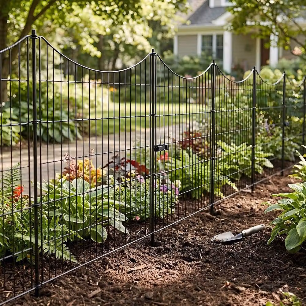 EONLION 10-Piece Large Metal Garden Fence with Gate, Black Anti-Jumping Animal Barrier – 2