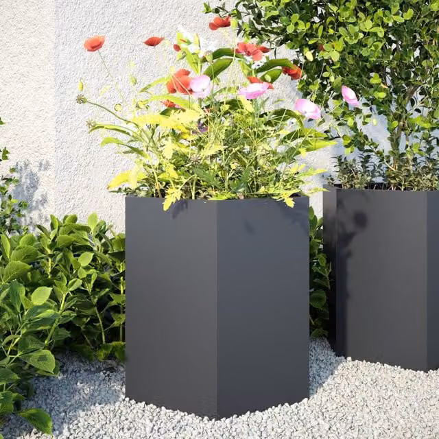 Berkfield Home Garden Hexagon Steel Planter Set of 2 in Anthracite and Black, W: 46 cm, D: 40 cm, H: 45 cm