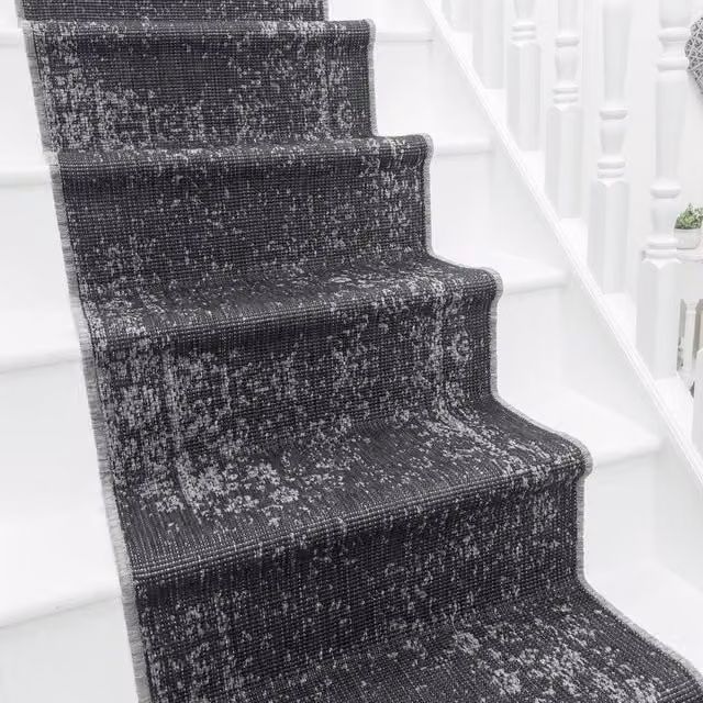 runrug Tapestry Stair Runner Carpet, Reversible and Durable, Black, W: 60 cm, L: 630 cm