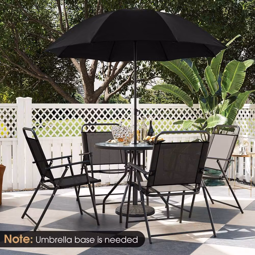 Gymax 6 Piece Outdoor Dining Set with Glass and Metal Table for 4 in Black – 8
