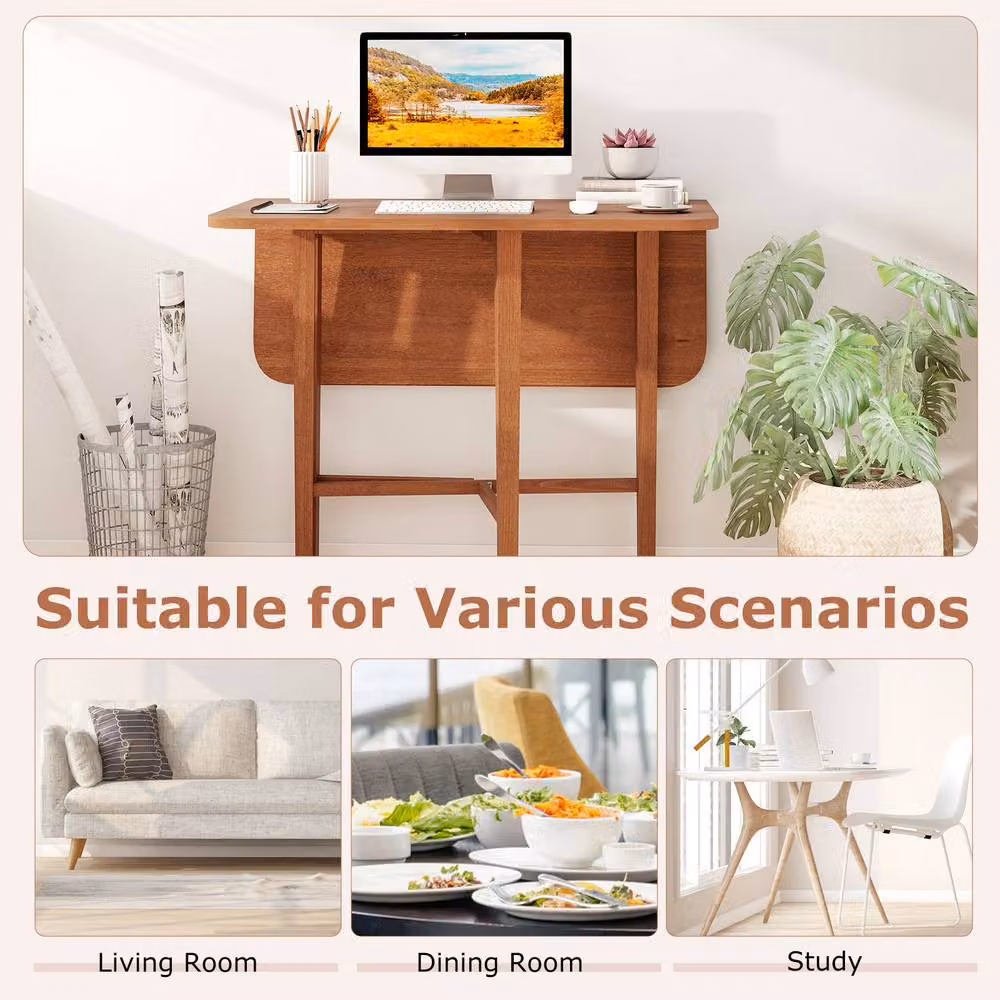 Costway Extendable Wooden Dining Table with Butterfly Drop Leaf in Brown – 4