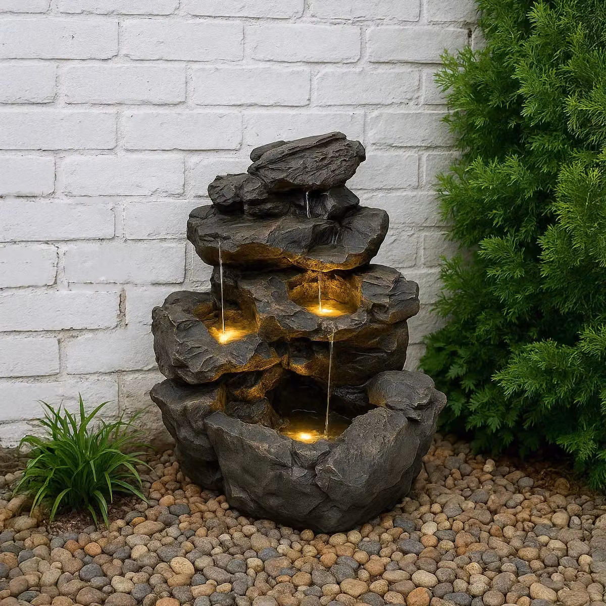 Monstershop Rustic Rapids Electric Water Feature in Grey, Polyresin Cascade, W/D/H: 65 x 58 x 70 cm – 4
