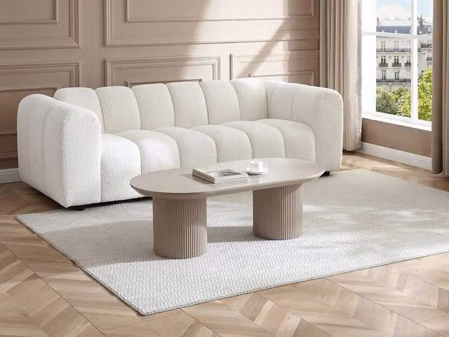 Vente-unique LORIMILA Round MDF Coffee Table in Taupe, W: 60 cm, D: 60 cm, H: 40 cm