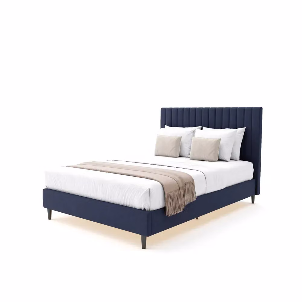 X Rocker Maisie Navy Blue Velvet Upholstered Bed Frame with Under-Bed LED Lights, King Size (180 x 200 cm) – 3
