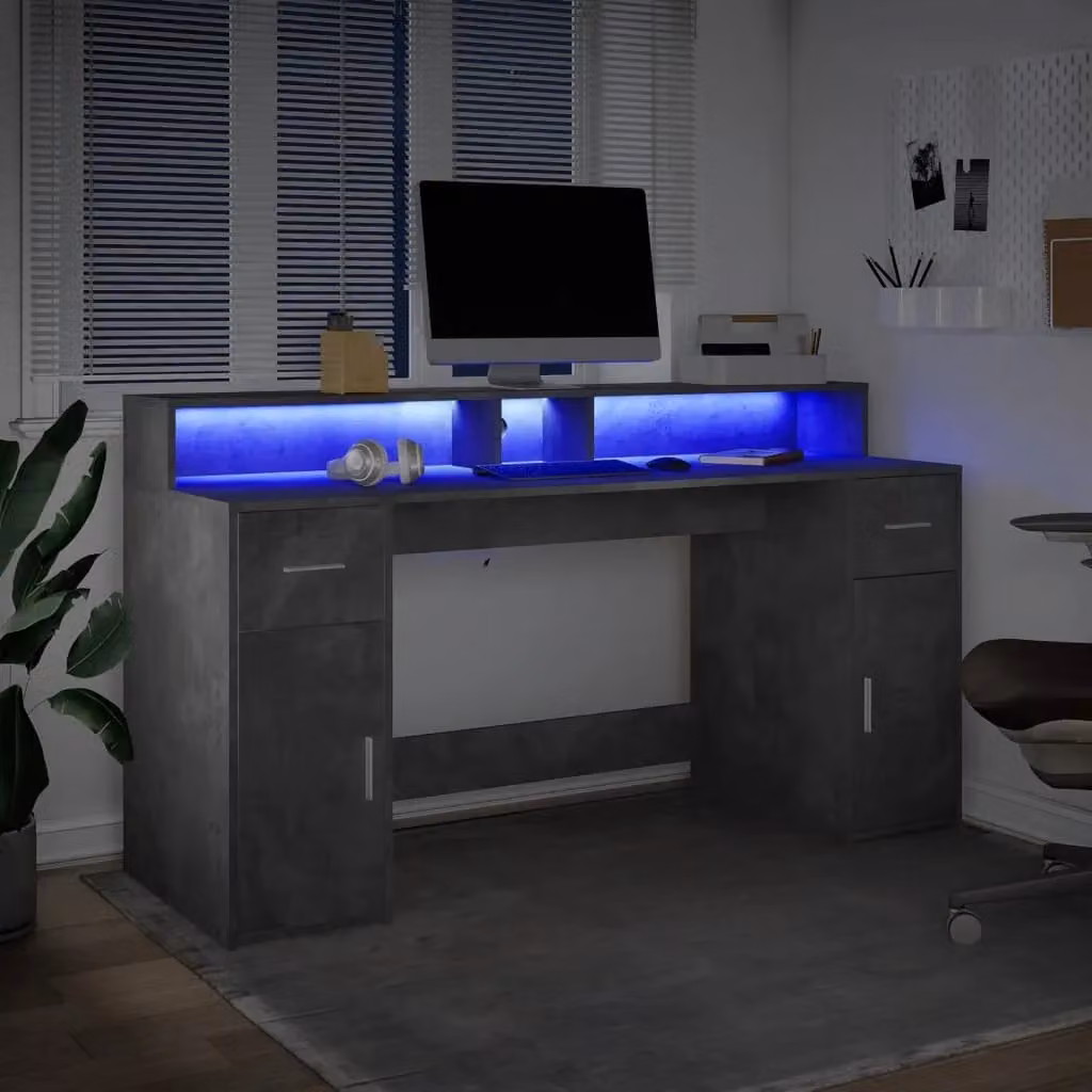 Berkfield Home Gaming Desk with LED Lights in Concrete Grey, W/D/H: 160 x 55 x 91 cm – 4