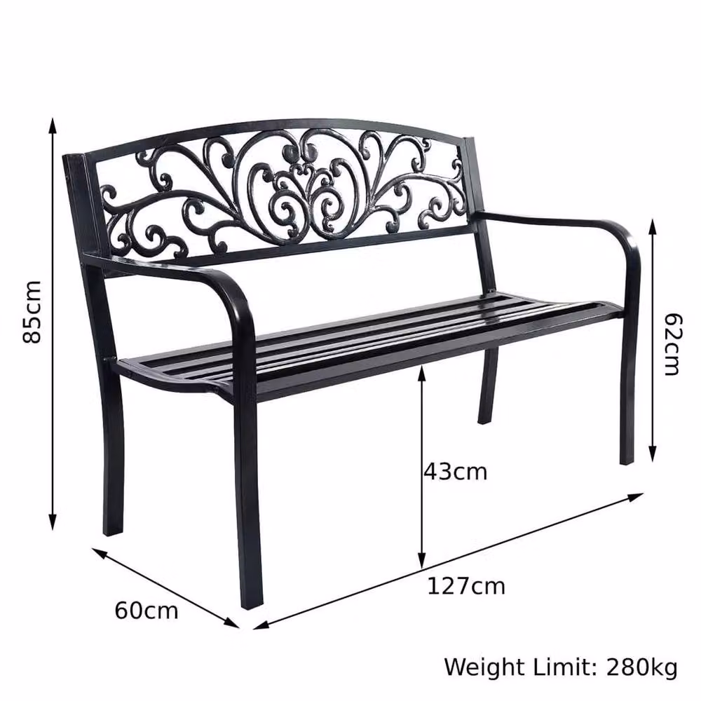 Kelvenix Black Metal Floral Garden Bench for Patio and Terrace – 2