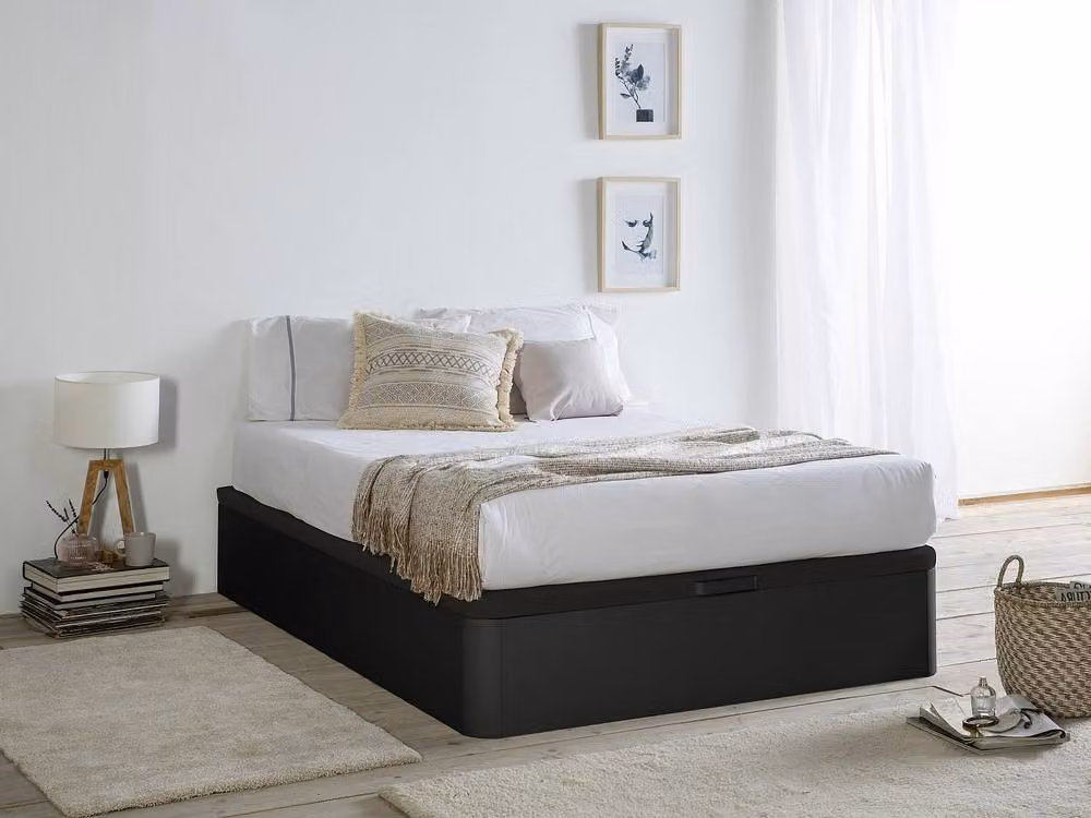 YSMÉE HESTIA Ottoman Storage Bed Base in Matt Black, W/D/H: 160 x 200 x 30 cm – 6