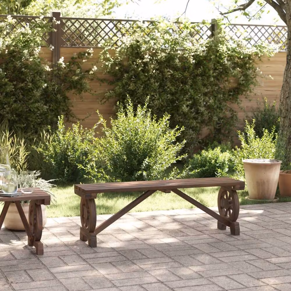 Berkfield Home Rustic Solid Wood Fir Garden Bench in Brown, Width: 115 cm – 3