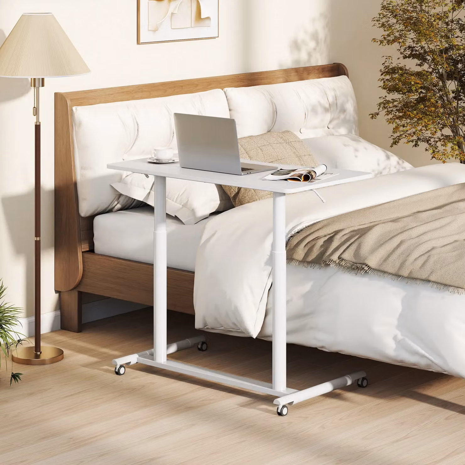 Costway Mobile C-Shaped Standing Desk with Adjustable Height and Castors, White – 2