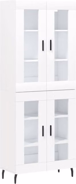 Berkfield Home White Modern Highboard with Glass Doors and Internal Shelves, W/D/H: 69.5 x 34 x 180 cm