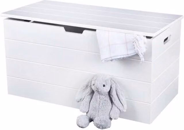 KORVIXA White Wooden Storage Ottoman Chest with Soft Close Lid, W/D/H: 100 x 100 x 100 cm