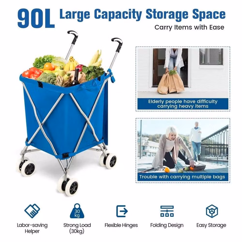 Kelvenix Foldable Lightweight Grocery Shopping Cart, 90L, Blue – 3