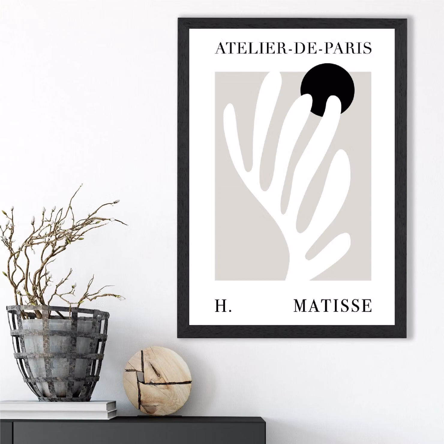 ARTZE Matisse Floral Cutout Beige and Black Framed Botanical Print – 2