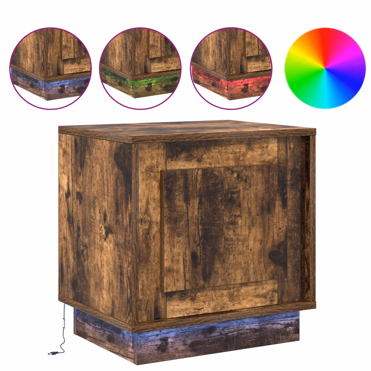 Berkfield Home Modern Bedside Cabinet with Integrated LED Lights in Smoked Oak Brown, W: 44 cm, D: 34.5 cm, H: 45 cm – 3