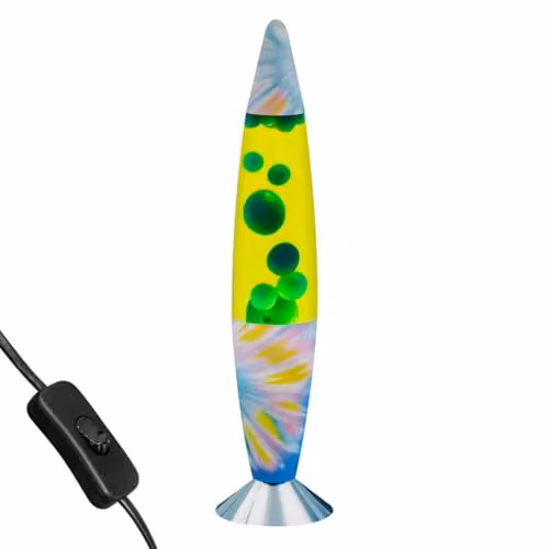 Global Gizmos 49019 Tie Dye Lava Lamp, Multicolour Retro Mood Light with Silver Aluminium Base, Height: 40.64 cm