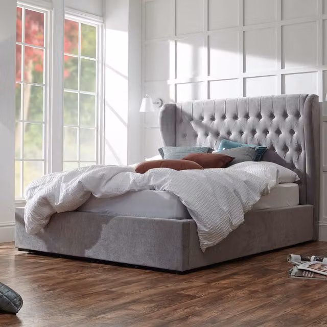 GFW Dakota Ottoman Bed Frame, Platinum Grey Chenille Fabric Upholstered King Size Bed with Gas Lift Storage Base, W/D/H: 180 x 200 x 130 cm – 5