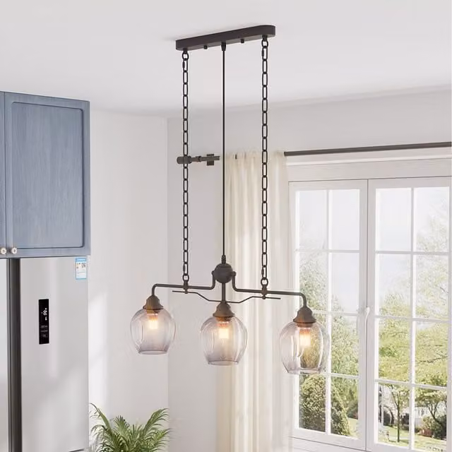 Komore Height-Adjustable Industrial Sphere Pendant Light with Black Metal and Transparent Glass