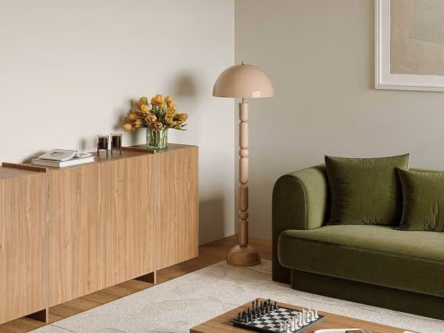Vente-unique Mushroom Metal Floor Lamp in Shiny Beige, H 147 cm x D 45 cm – 1
