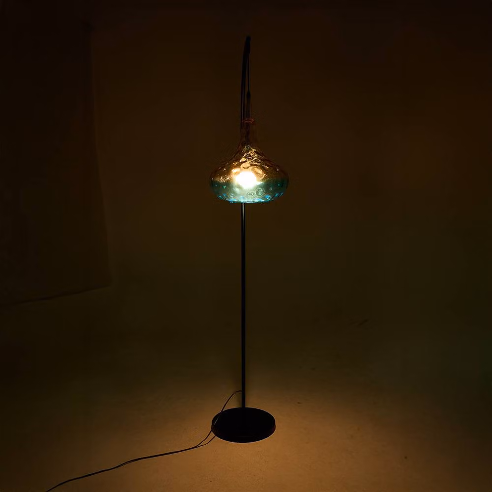 Living and Home Black Arc Floor Lamp with Blue and Amber Gradient Textured Glass Shade – 3