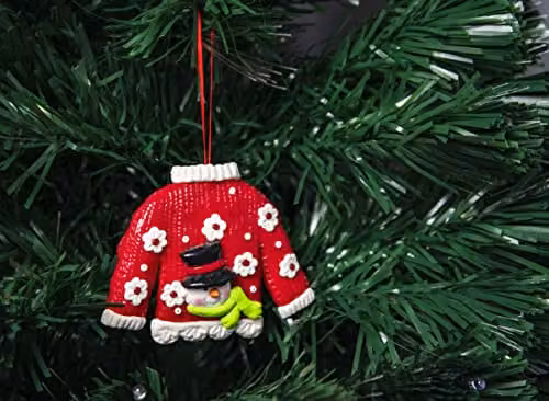 Shatchi Set of 3 Multicolour Ceramic Christmas Tree Hanging Jumpers with Santa, Snowman and Reindeer Figures – 2