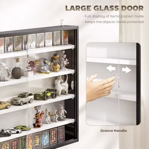 HOMCOM Wall Mounted Display Cabinet with Glass Doors in Black and White, W: 60 cm, H: 80 cm – 3