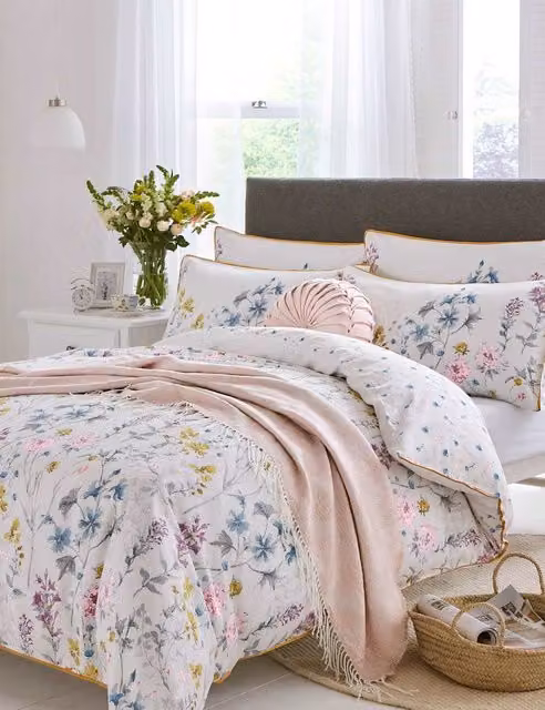 Laura Ashley Wild Meadow Floral Mako Satin Pure Cotton Bedding Set, Multicolour, W: 140 cm, H: 200 cm