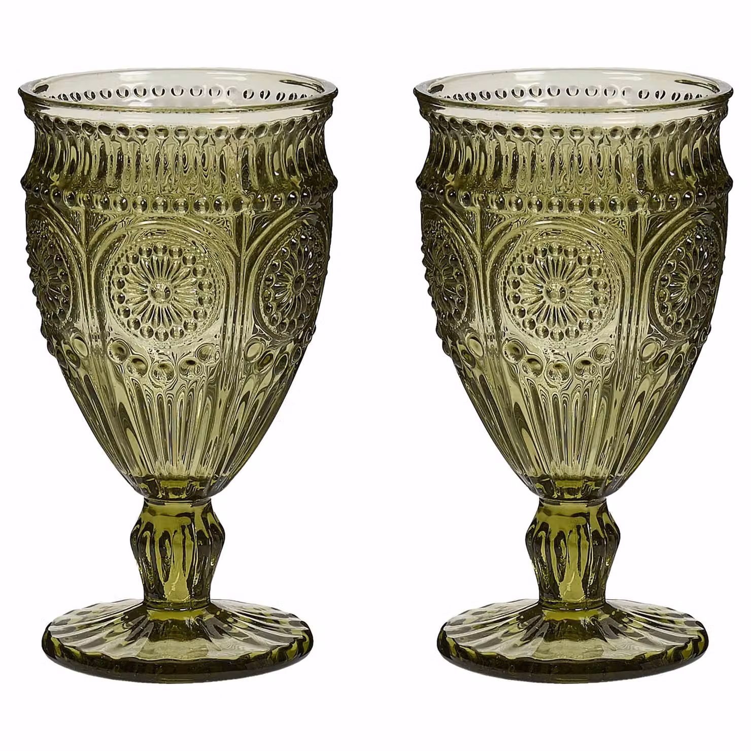 Dibor Palmas Green Embossed Geometric Wine Goblets, Set of 2, 300ml per glass – 2