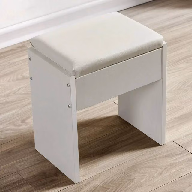FORGEVIO White Dressing Table Stool with Soft Padded Cushion, W/D/H: 43.0 x 37.0 x 43.0 cm