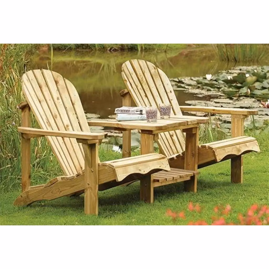Cheshire 2 Seater Softwood Adirondack Garden Companion Seats in Light Oak – 5