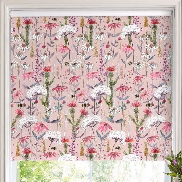 Voyage Hermione Made to Measure Blackout Roller Blind in Blush Pink Floral Design