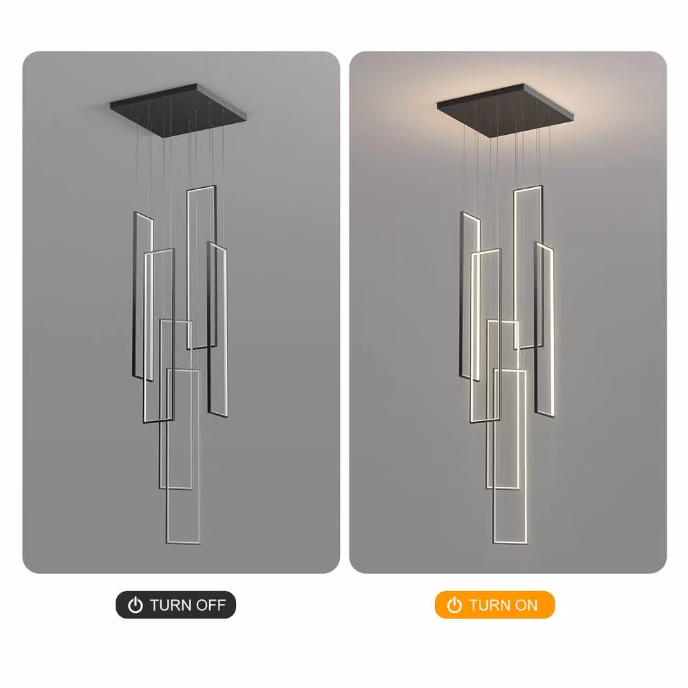 NIVOR Modern Black LED Dimmable 6-Lamp Rectangle Pendant Chandelier with Remote Control and Height Adjustment – 4
