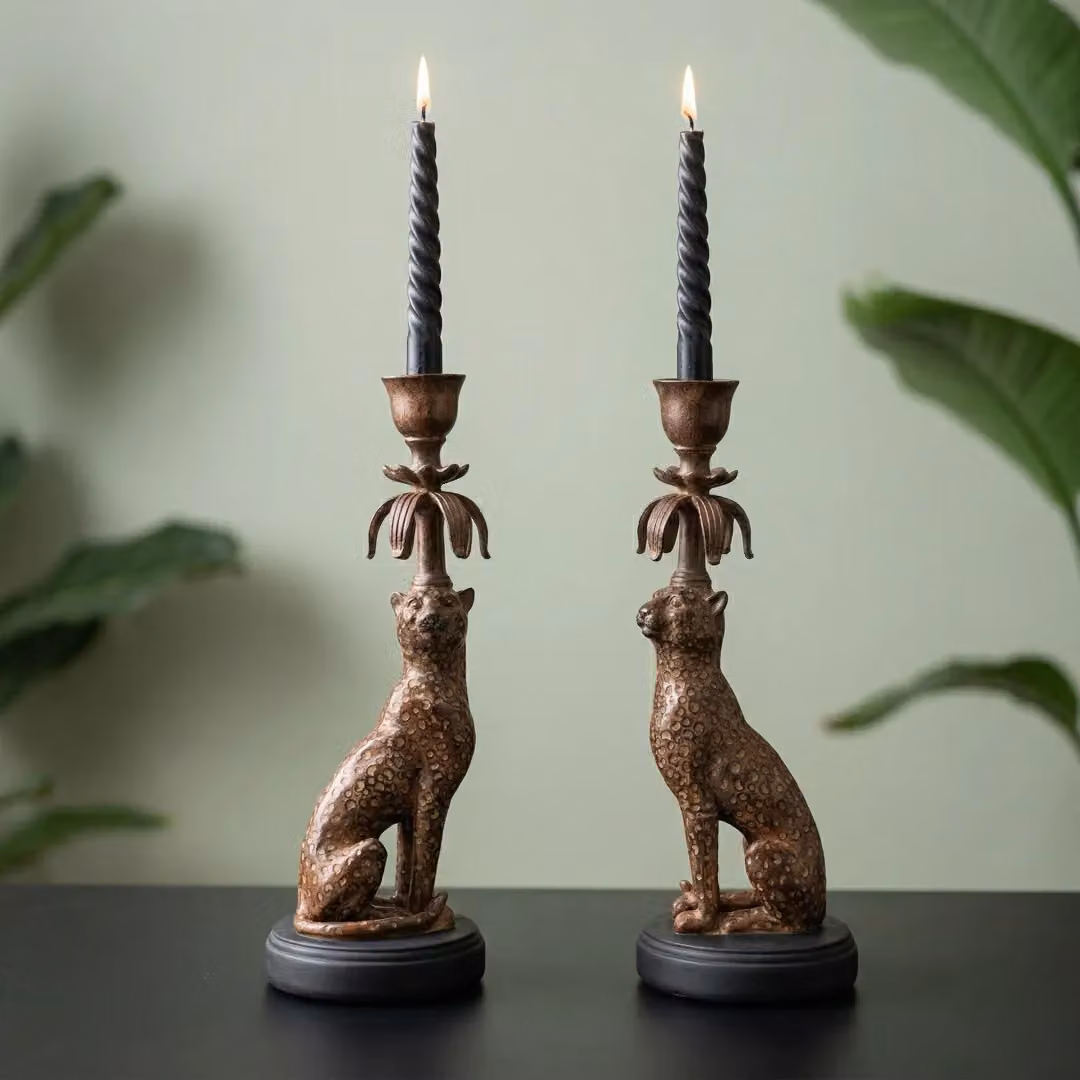 Madison & Mayfair Gold and Brown Leopard Candlestick Set of 2 – 2
