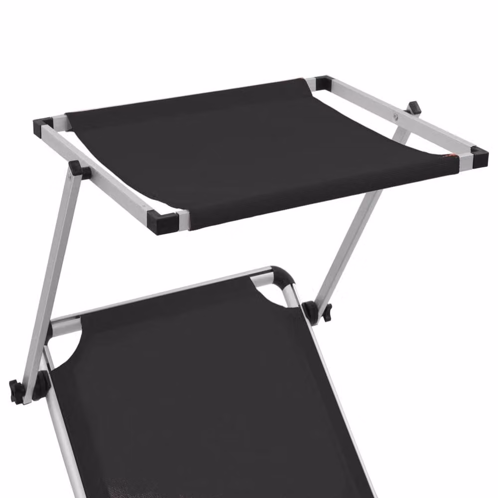 Berkfield Home Beautiful Set of 2 Black Folding Sun Loungers with Sun Canopy and Adjustable Headrest in Powder Coated Aluminium and Textilene – 4