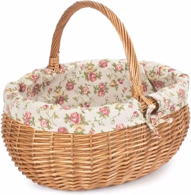 Red Hamper Deluxe Wicker Shopping Basket with Pink Cotton Lining