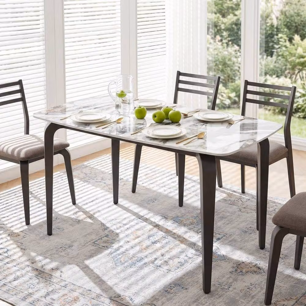 EONLION Modern Rectangular Dining Table with White Glossy Sintered Stone Tabletop – 3