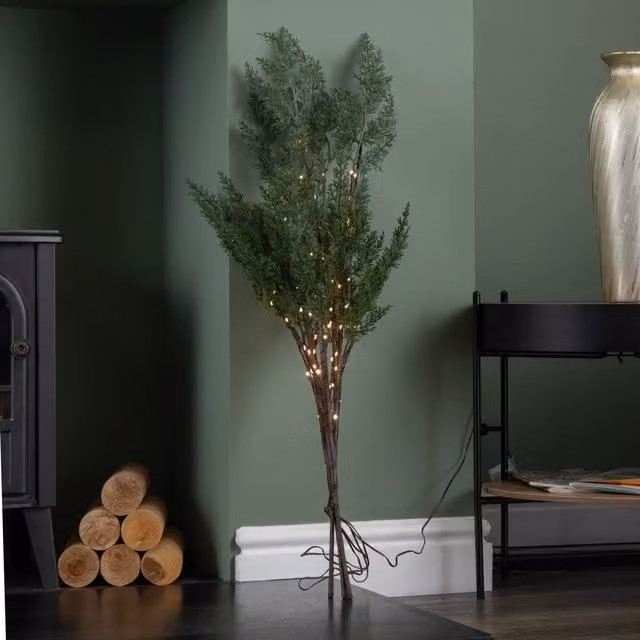 Samuel ALEXANDER Set of 3 Green Light up Christmas Fir Twigs with 90 Warm White LEDs, Height: 90 cm – 1